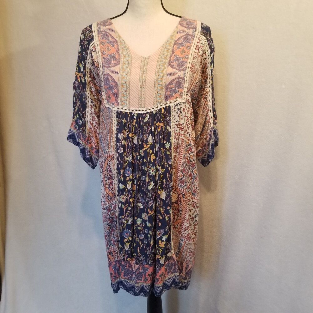Sundance XS Dress Mini Bell Sleeve Peasant Boho Floral Festival Beachy Patchwork